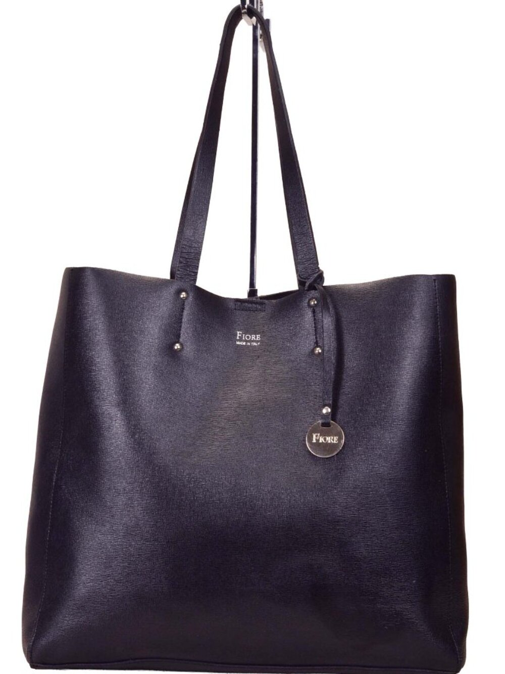 FIORE 'MADE IN ITALY' Large Black Crossgrain Leather Tote Purse